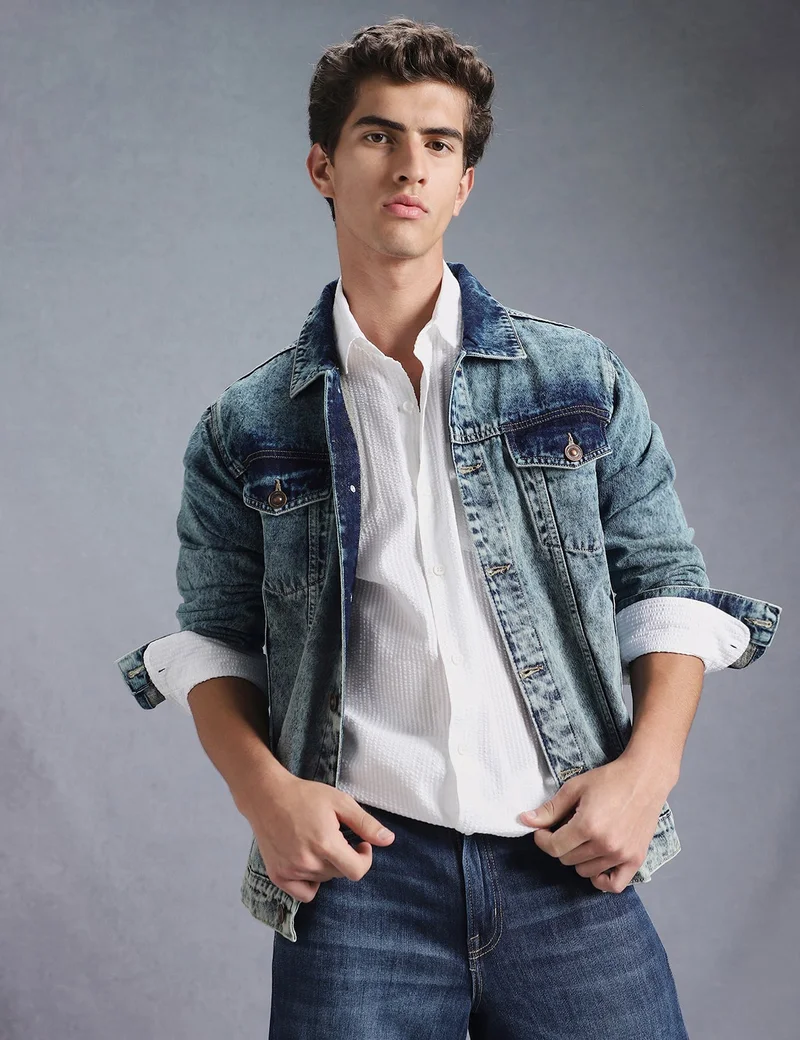 Inkd  Men's Overdyed Trucker Denim Jacket - Jacket for Men | 100% Cotton | Double Flap Pocket | Regular Fit | Full Sleeve Jacket for Men | Best Price UAE